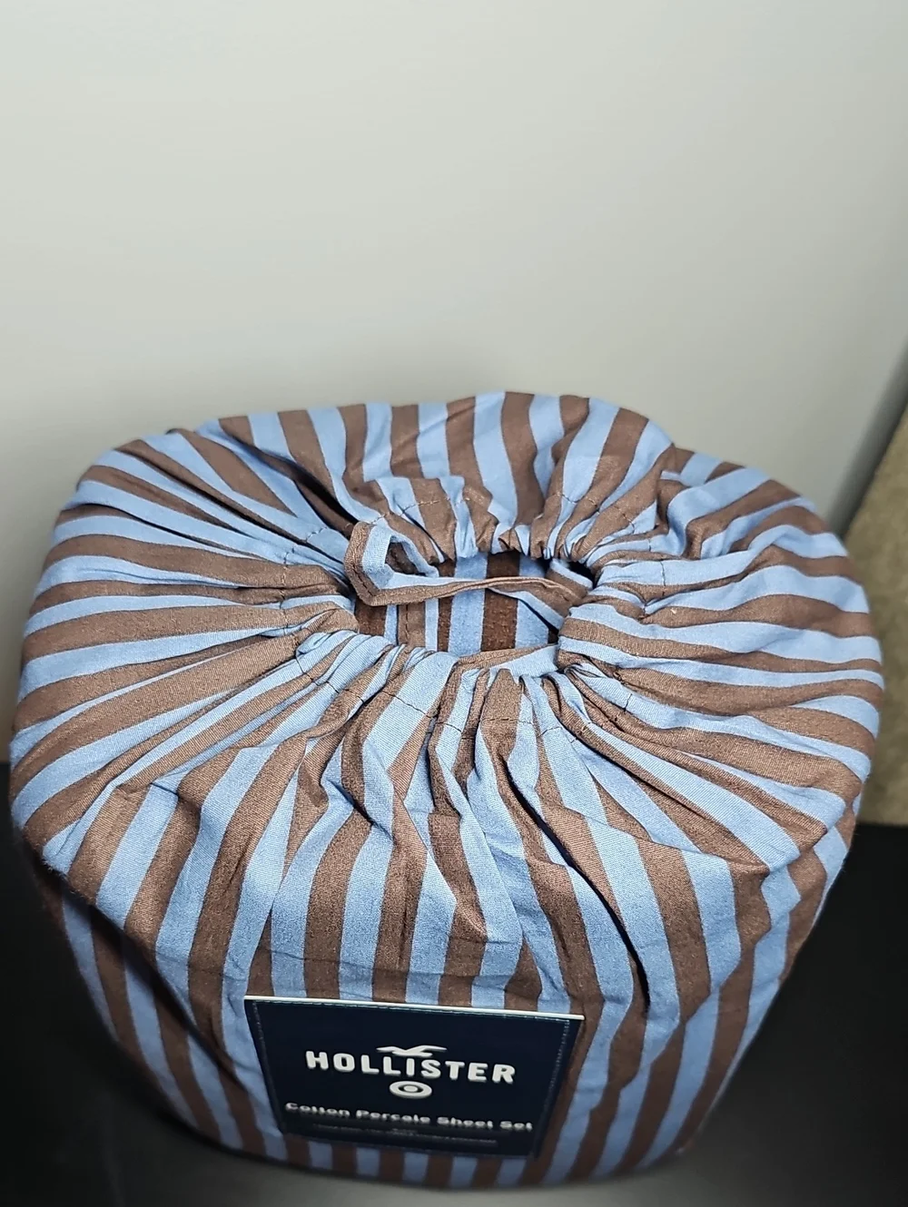 QUEEN Hollister Target Percale Stripe Sheet Set Blue/ Brown